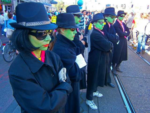 Clearly recognisable undercover police on Sunday, July 3rd 2011 at the 'Squatting Continues' demonstration in Amsterdam. Photo: Karen Eliot